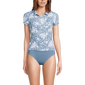 Women's Lands' End Short Sleeve Pique Johnny Collar UPF 50 Rashguard
