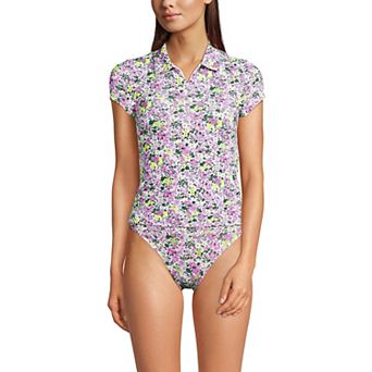 Women's Lands' End Short Sleeve Pique Johnny Collar UPF 50 Rashguard