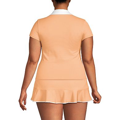 Plus Size Lands' End Short Sleeve Pique Johnny Collar Swim Top