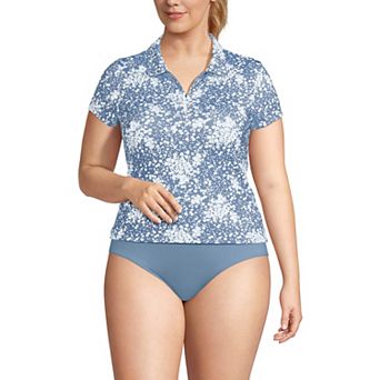 Plus Size Lands' End Short Sleeve Pique Johnny Collar Swim Top