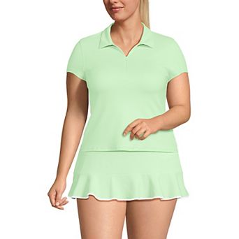 Plus Size Lands' End Short Sleeve Pique Johnny Collar Swim Top
