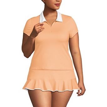 Plus Size Lands' End Short Sleeve Pique Johnny Collar Swim Top