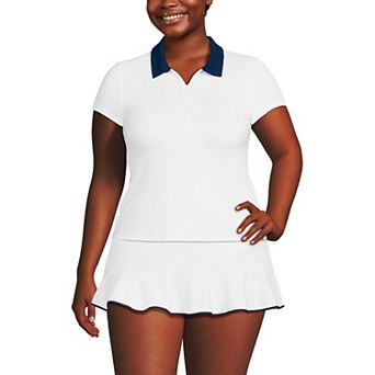 Plus Size Lands' End Short Sleeve Pique Johnny Collar Swim Top