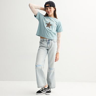 Girls 6-20 SO® Lace Sleeve Graphic Skater Tee in Regular & Plus Size