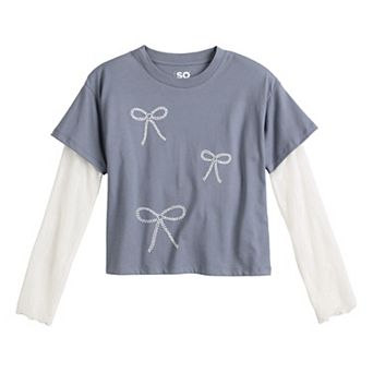 Girls 6-20 SO® Lace Sleeve Graphic Skater Tee in Regular & Plus Size