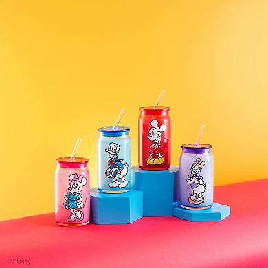 JoyJolt Disney's Mickey Mouse & Friends 4-Piece Color Sketch Tumbler Glasses with Lids