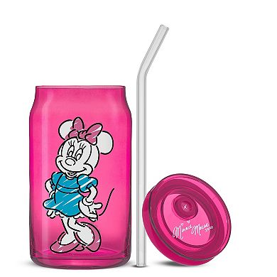 JoyJolt Disney's Mickey Mouse & Friends 4-Piece Color Sketch Tumbler Glasses with Lids