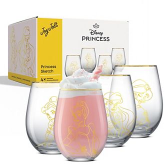 JoyJolt Disney Princess 4 pc Sketch Stemless Drinking Glasses