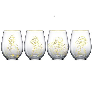 JoyJolt Disney Princess 4-Piece Sketch Stemless Drinking Glasses