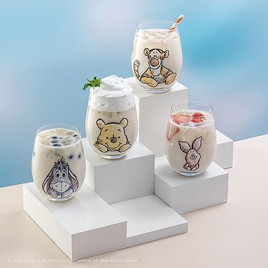 JoyJolt Disney's Winnie the Pooh 4-Piece Exploring a Classic Stemless Drinking Glasses