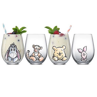 JoyJolt Disney's Winnie the Pooh 4-Piece Exploring a Classic Stemless Drinking Glasses
