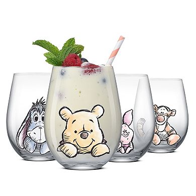 JoyJolt Disney's Winnie the Pooh 4-Piece Exploring a Classic Stemless Drinking Glasses