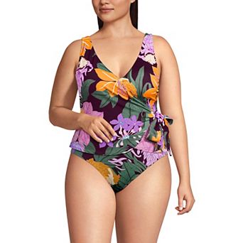Plus Size Lands' End Side Tie Tankini Swim Top