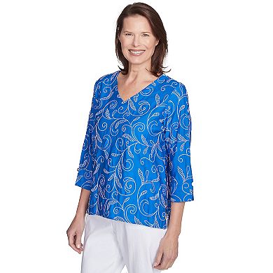 Women's Alfred Dunner Scroll Embroidered Cuff Sleeve Top