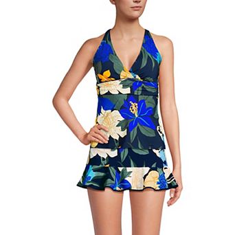 Women's Lands' End D-Cup V-Neck Plunge X Back Tankini Top