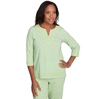 Women's Alfred Dunner Solid Split Neck Lace Trim Top