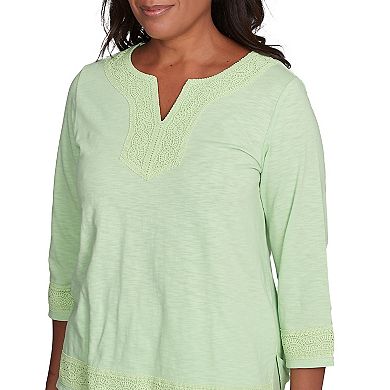 Women's Alfred Dunner Solid Split Neck Lace Trim Top