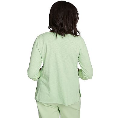 Women's Alfred Dunner Solid Split Neck Lace Trim Top