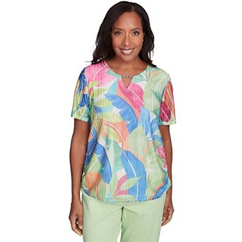 Women's Alfred Dunner Textured Tropical Beaded Neck Top