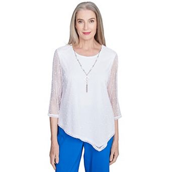 Women's Alfred Dunner Popcorn Mesh Top with Necklace