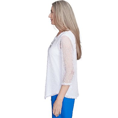 Women's Alfred Dunner Popcorn Mesh Top with Necklace