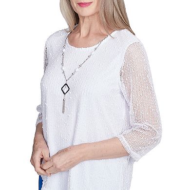 Women's Alfred Dunner Popcorn Mesh Top with Necklace