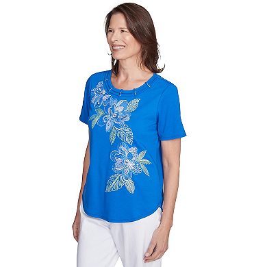 Women's Alfred Dunner Tropical Floral Embroidered Tee