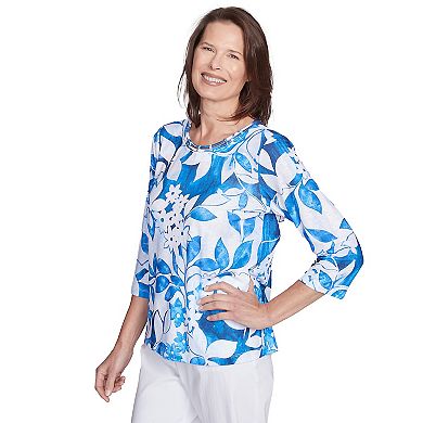 Women's Alfred Dunner Monotone Cobalt Floral Top