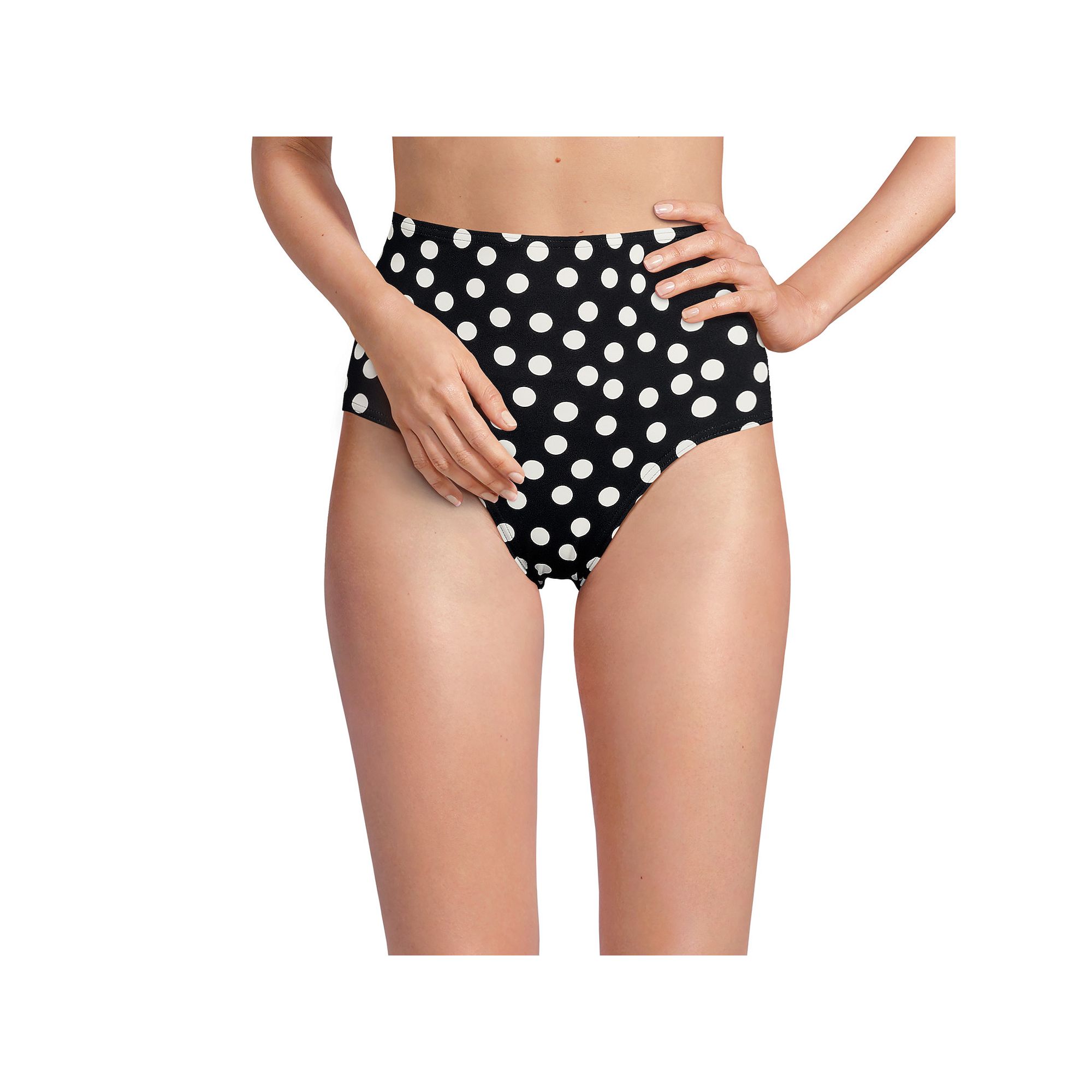 Womens Lands End Sculpting Swim Bottoms, Size: 0, Black White Dots