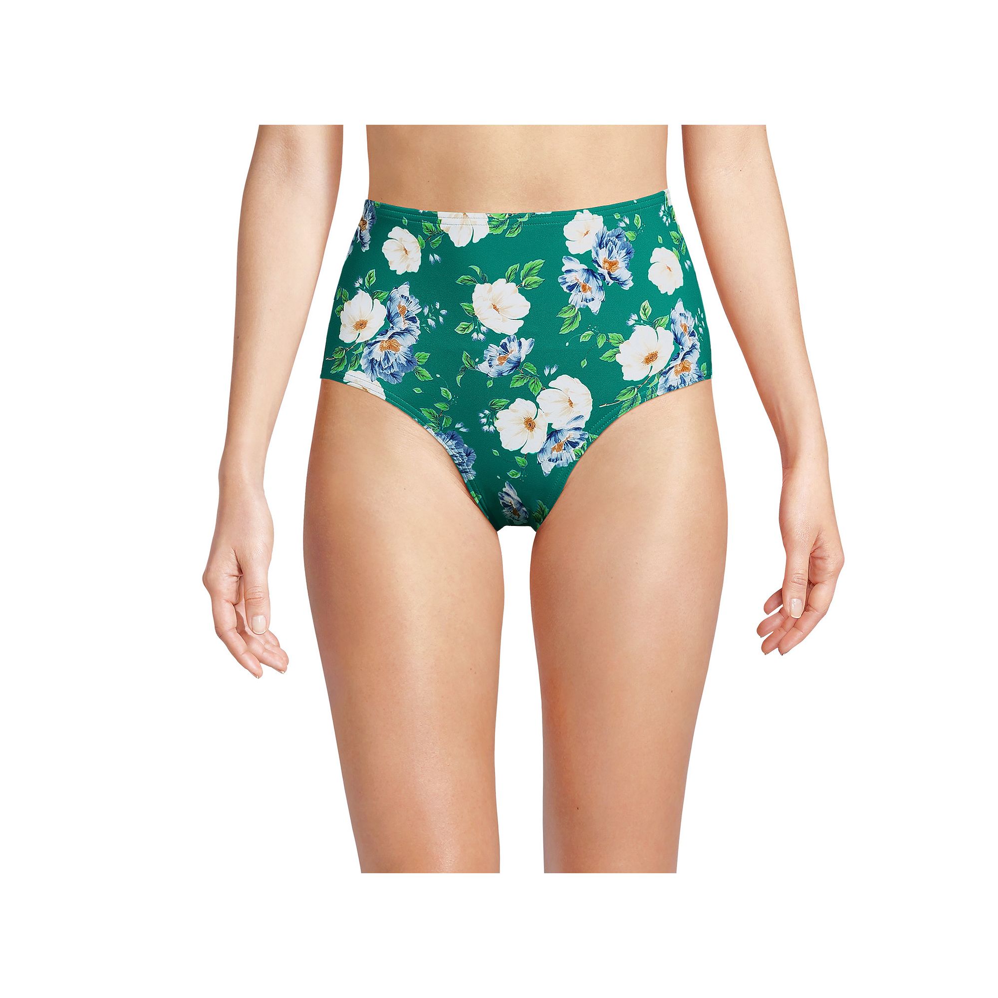 Womens Lands End Sculpting Swim Bottoms, Size: 4, Green Petunia