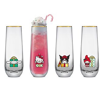 JoyJolt Hello Kitty and Friends 4-Pack Holiday Stemless Flute Set