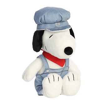 Aurora Large White Peanuts 14" Train Engineer Snoopy Adorable Stuffed Animal