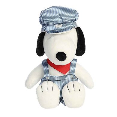 Aurora Large White Peanuts 14" Train Engineer Snoopy Adorable Stuffed Animal