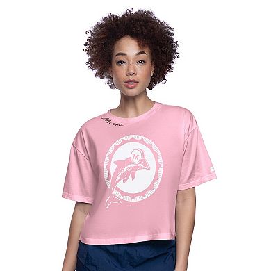 Women's Starter Pink Miami Dolphins Play the Ball Boxy Cropped T-Shirt