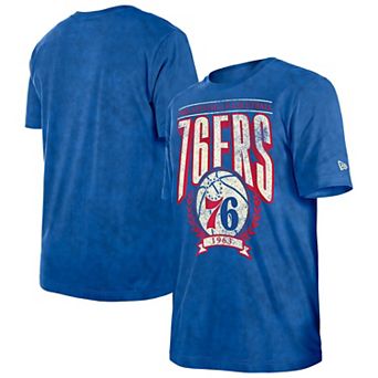 Men's New Era Royal Philadelphia 76ers Hardwood Classics Oversized Boxy Mineral Wash T-Shirt
