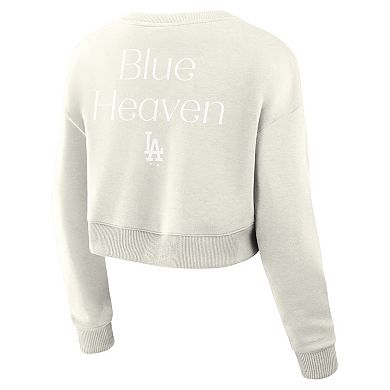 Women's Fanatics Cream Los Angeles Dodgers Studio Cropped Pullover Sweatshirt