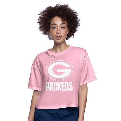 Women's Starter Pink Green Bay Packers Play the Ball Boxy Cropped T-Shirt