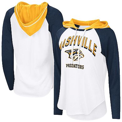 Women's G-III 4Her by Carl Banks White Nashville Predators VIP Raglan Long Sleeve Hoodie T-Shirt
