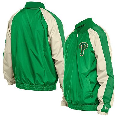 Men's New Era Kelly Green Philadelphia Phillies St. Patrick's Day Ripstop Raglan Quarter-Zip Windbreaker
