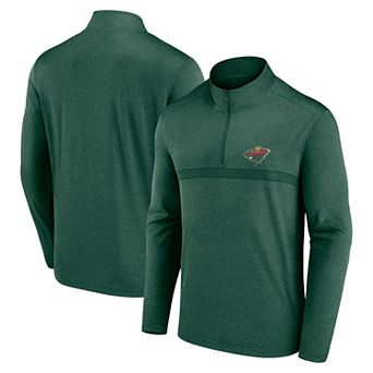 Men's Dark Heather Green Minnesota Wild Head-to-Head Raglan Quarter-Zip Top