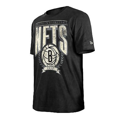 Men's New Era Black Brooklyn Nets Throwback Vintage Boxy Mineral Wash T-Shirt