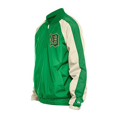 Men's New Era Kelly Green Detroit Tigers St. Patrick's Day Ripstop Raglan Quarter-Zip Windbreaker