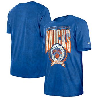Men's New Era Blue New York Knicks Hardwood Classics Oversized Boxy Mineral Wash T-Shirt