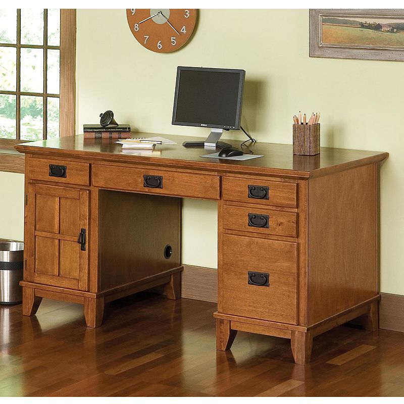 Arts and Crafts Double Pedestal Desk, Brown, Furniture