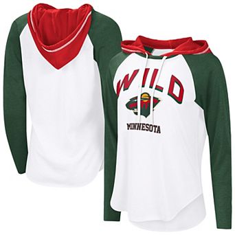 Women's G-III 4Her by Carl Banks White Minnesota Wild VIP Raglan Long Sleeve Hoodie T-Shirt