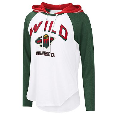 Women's G-III 4Her by Carl Banks White Minnesota Wild VIP Raglan Long Sleeve Hoodie T-Shirt