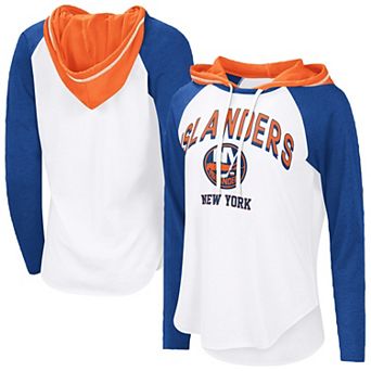 Women's G-III 4Her by Carl Banks White New York Islanders VIP Raglan Long Sleeve Hoodie T-Shirt