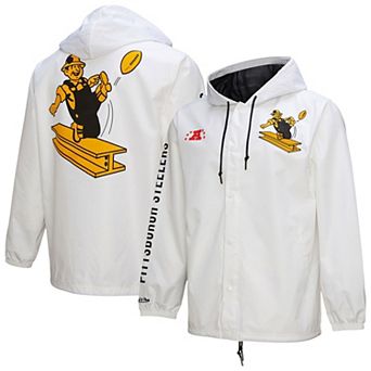 Men's Mitchell & Ness White Pittsburgh Steelers Vintage Logo Coaches Full-Snap Hoodie Jacket