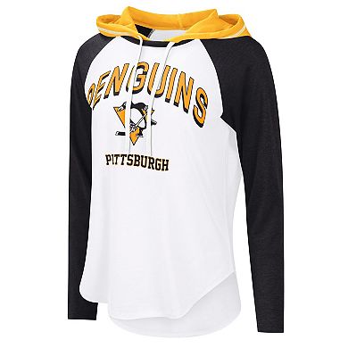 Women's G-III 4Her by Carl Banks White Pittsburgh Penguins VIP Raglan Long Sleeve Hoodie T-Shirt