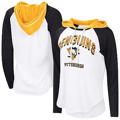 Women's G-III 4Her by Carl Banks White Pittsburgh Penguins VIP Raglan Long Sleeve Hoodie T-Shirt